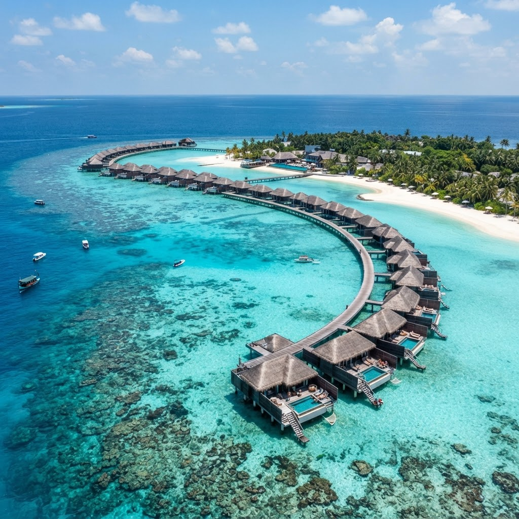 Overwater resort villas in Baa Atoll, Maldives